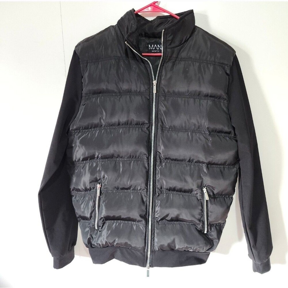 Hybrid Puffer Jacket Mixed Material Quilted Body Cuba Sleeves M Tall